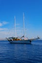 The yacht is sailing in the Adriatic Sea. A sailboat journey along the Croatian coast, Croatia