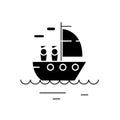 Yacht sailing black vector concept icon. Yacht sailing flat illustration, sign