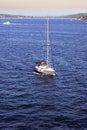 Yacht sailing in blue sea Royalty Free Stock Photo
