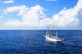 Yacht is sailing on the Caribbean sea on a sunny day. Royalty Free Stock Photo