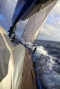 Yacht sailing in choppy sea Royalty Free Stock Photo