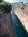 Yacht Sailing Through the Corinth Canal