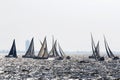 Yacht are sailing into the wind in ÃÂ°zmir Gulf, Turkey Royalty Free Stock Photo