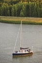 Yacht sailing on a finnish lake. Finland summer recreation.