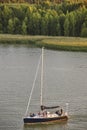 Yacht sailing on a finnish lake. Finland summer recreation