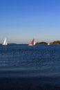 Yacht sailing on lake