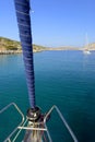 Yacht sailing in Levitha Bay Royalty Free Stock Photo