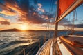 Yacht sailing in an open sea at sunset Royalty Free Stock Photo