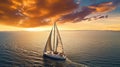 Yacht sailing in an open sea at sunset Royalty Free Stock Photo