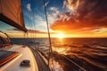 Yacht sailing in an open sea at sunset