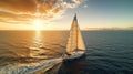 Yacht sailing in an open sea at sunset