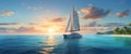 Yacht sailing in open sea at sunset. Tropical seascape. Suitable for travel brochures, maritime themes, or as a background about Royalty Free Stock Photo