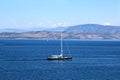 Yacht sailing on the sea. Ionian sea. Sea and mountain view Royalty Free Stock Photo