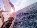 Yacht sailing on the sea, side view,waves, mobile stock Royalty Free Stock Photo