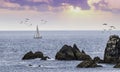 A yacht sailing at sunset Royalty Free Stock Photo