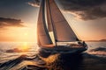 Yacht sailing towards the sunset. AI Generation Royalty Free Stock Photo