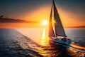 Yacht sailing towards the sunset. AI Generation Royalty Free Stock Photo