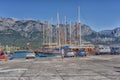 Yacht and sailing vessels anchored in the port