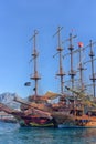 Yacht and sailing vessels anchored in the port