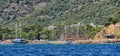 Yacht and sailing vessels anchored in the port