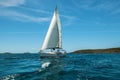 Yacht Sailing on the waves in the Aegean sea. Luxery.