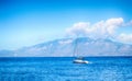 The yacht sails along the clear waters of the Mediterranean Sea Royalty Free Stock Photo