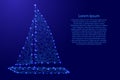 Yacht with sails from futuristic polygonal blue lines and glowing stars for banner, poster, greeting card. Vector illustration