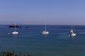 The yacht sails moored on the open sea region of Epirus, Greece Royalty Free Stock Photo