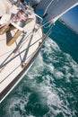 Yacht sails under fresh wind