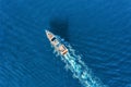 Yacht at the sea. Aerial view of luxury floating ship Royalty Free Stock Photo