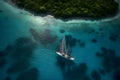 Yacht on the sea near the shore of the island, Generative AI Royalty Free Stock Photo