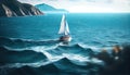 A yacht sea seen distance boat sailboat sail water sailing ocean ship sky summer travel blue island vacation nature sport coast