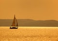 Yacht in the sea at sunset, sailboat and sea