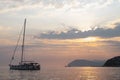 Yacht at sea at sunset. Yachting, luxury Sailing theme