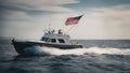 yacht in the sea A white sport fishing boat, flying the US Yacht Ensign, heads towards the open sea