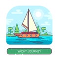 Yacht or ship, boat travel at sea or ocean