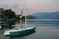 Yacht on the shore of Lake St. Wolfgang, Austria Royalty Free Stock Photo