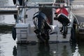 Yacht stern on with two outboards