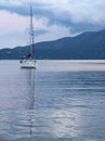 Yacht at sunset on the island of Kefalonia in the Ionian Sea in Greece Royalty Free Stock Photo