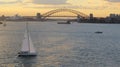 Yacht in the Sunset in Sydney Harbour Royalty Free Stock Photo