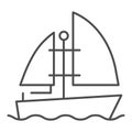 Yacht thin line icon. Boat vector illustration isolated on white. Ship outline style design, designed for web and app