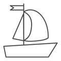 Yacht thin line icon. Sailboat vector illustration isolated on white. Boat with flag outline style design, designed for