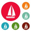 Yacht travel icons circle set vector