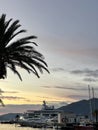 Yachtig at golden sunset view, Porto Montenegro, Tivat, Montenegro.