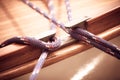 Yachting. Block with rope. Detail of a sailing boat Royalty Free Stock Photo