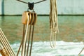 Yachting. Block with rope. Detail of a sailing boat