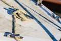 Yachting. Block with rope. Detail of sailing boat