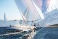 Yachting double exposure. Sailing in the wind through the waves, yachts at sailing regatta. Multi exposure Royalty Free Stock Photo