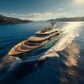 Yachting elegance Aerial view presents opulent motor yacht sailing oceans expanse