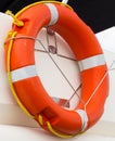 Yachting, orange lifebuoy on sailboat, safety travel
